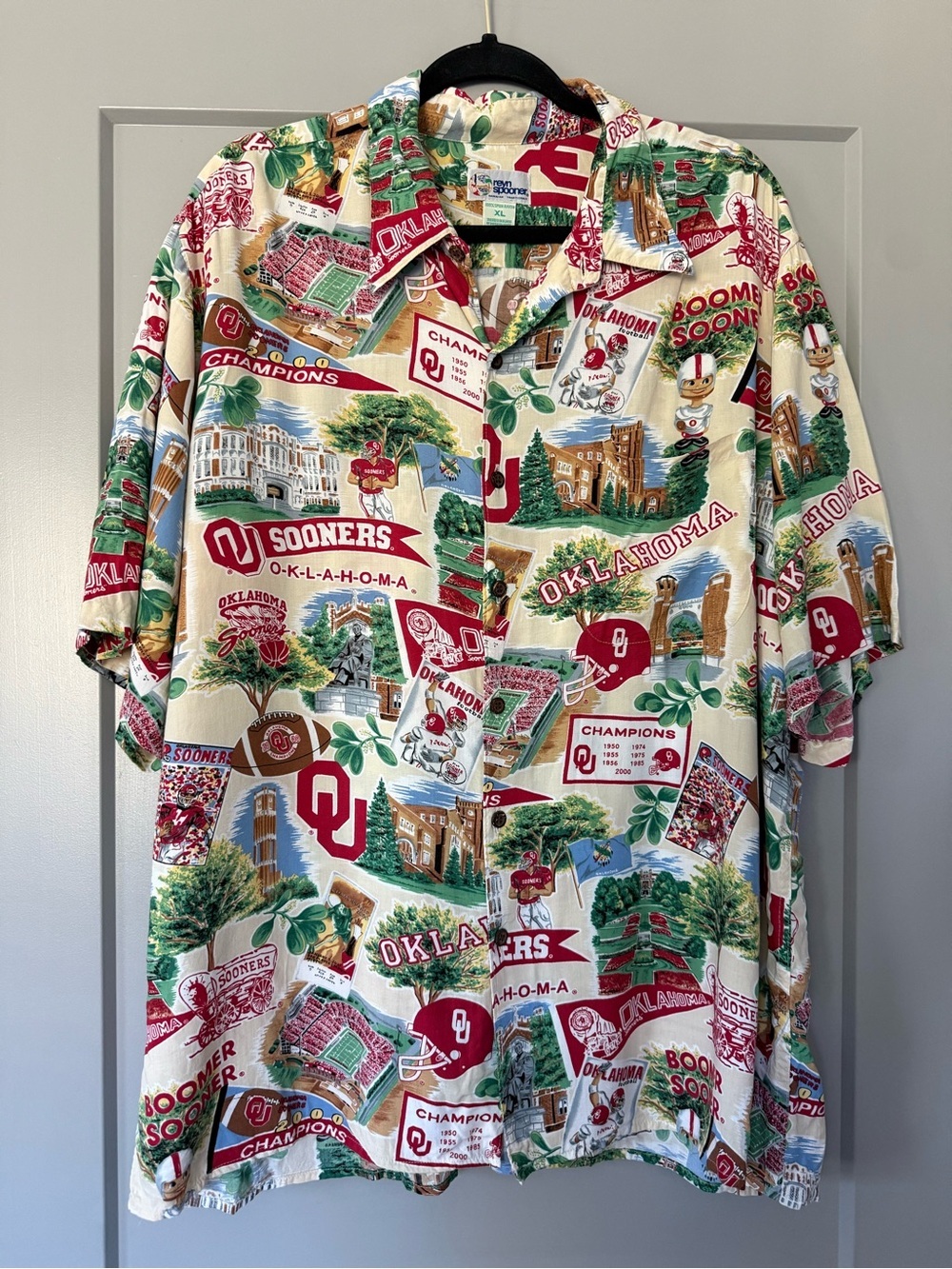Reyn Spooner OU Oklahoma Sooners Hawaiian Shirt Button Front Size XL Mens